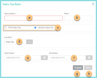 A screenshot f the sales tax rate modal as described on this page.
